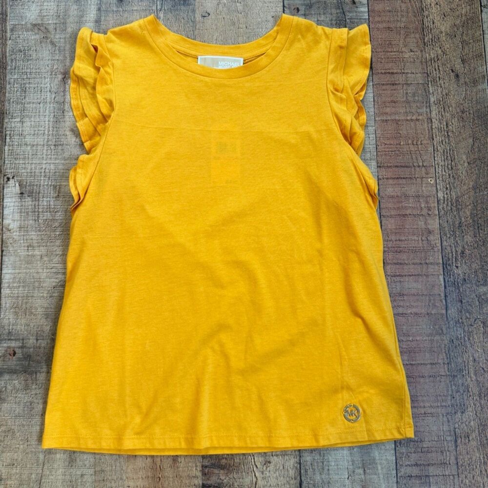 Michael Kors Marigold Yellow Top Flutter Ruffle Sleeves NEW NWT Small - Picture 7 of 7